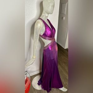 Panoply Women’s Purple Beaded Floor Length Pageant Gown w/ Cutouts. Size 8